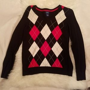 NWOT Izod Black V-neck Argyle Sweater